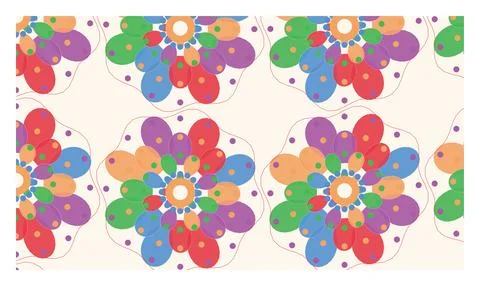 Colorful floral mandala pattern on light background with vibrant round peta.. 스톡 일러스트
