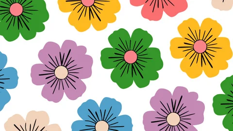 Colorful Floral Pattern Background with Blooming Flowers Seamless Nature Mot Stock Footage 340300278