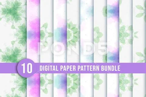 Colorful floral pattern design collection with watercolor and leaf. Seamless  PSD Template