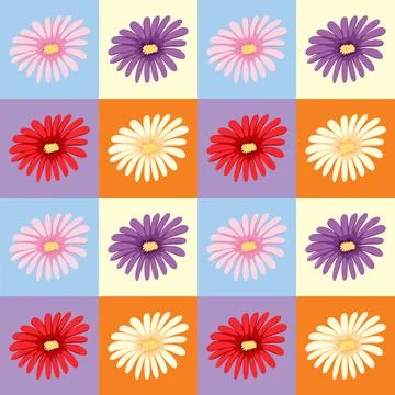 Colorful Floral Pattern Grid Stock Illustration
