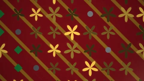 Colorful floral pattern on red background with geometric Stock Footage 340332722