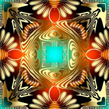 Colorful floral seamless pattern. Vector ornamental greek style background. R Stock Illustration