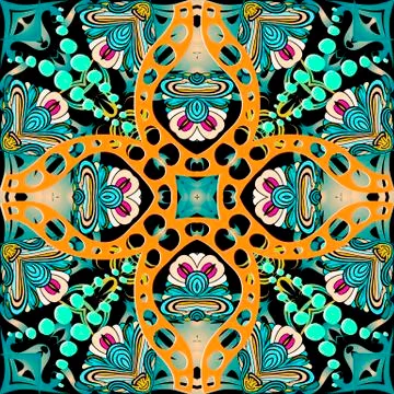 Colorful floral vector seamless pattern. Abstract ethnic style ornamental Illustrazione stock