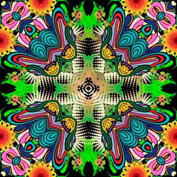 Colorful floral vector seamless pattern. Abstract ethnic style bright ornamental Stock Illustration