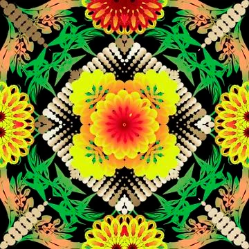 Colorful floral vector seamless pattern. Abstract ethnic style bright ornamental Stock Illustration