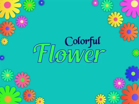 Colorful flower frame vector design isolated on cyan background Stock Illustration