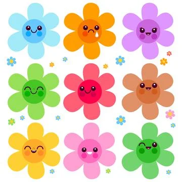 Colorful flower icon characters. Vector illustration Stock Illustration