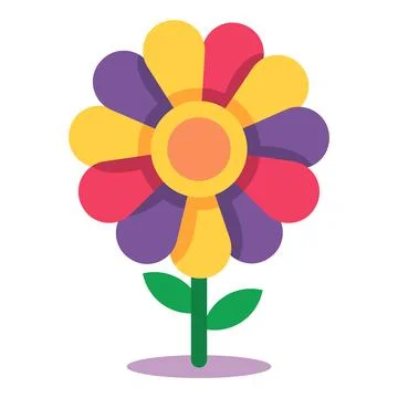 Colorful flower icon standing on a subtle shadow, representing spring, nature Stock Illustration