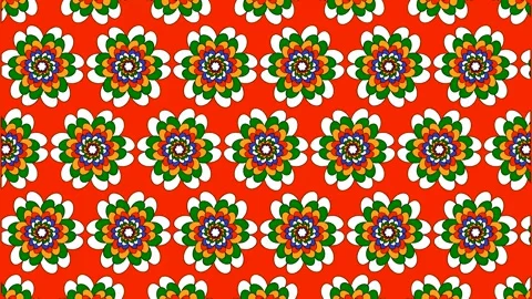 Colorful flower pattern on bright red background with vivid details and sha.. Stock Footage 332644550