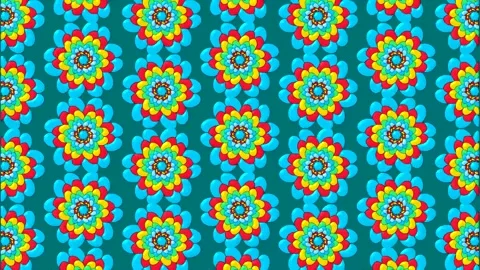 Colorful flower pattern with bright shapes on blue background for creative .. Stock Footage 332644569