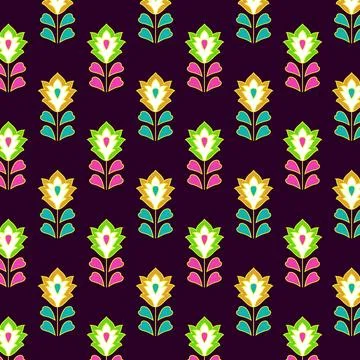 A colorful flower pattern on a purple background Stock Illustration