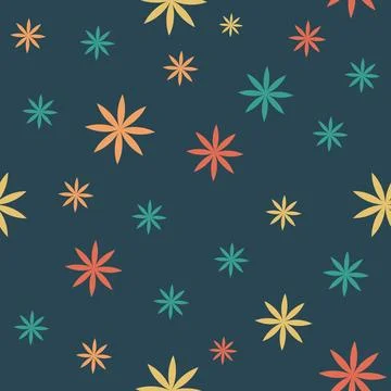 Colorful flower seamless pattern on Very dark desaturated blue Background. Stock-Illustration