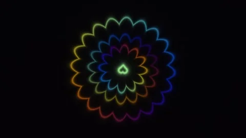 Colorful flower shape pattern with glowing edges on dark Stock Footage 338289134