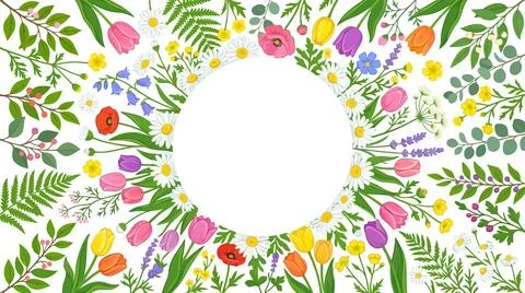Colorful flowers arranged in a circular pattern Stock Illustration