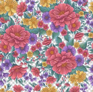 Colorful Flowers Seamless Pattern. Hand Drawn Endless Floral illustration. Illustrazione stock