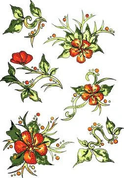 Colorful flowers white background pattern . Graphic - stock. Stock Illustration