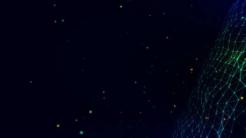 Colorful flowing particles with polygonal wireframe grid Stock Footage 95591483