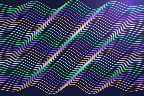 Colorful flowing wave pattern with glowing lines on dark background Stock Illustration
