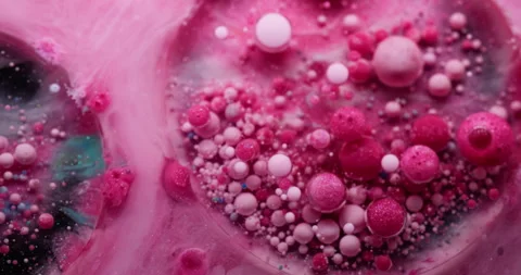 Colorful fluid bubble paint layered circles drops Video stock 303842913