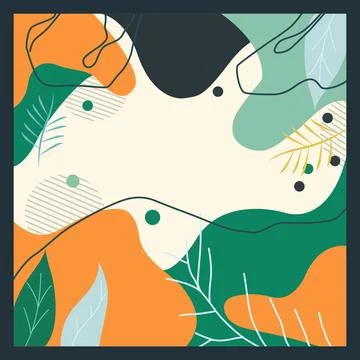 Colorful Fluid Frame Template Background with Leaf Plant and Copy Space Stock Illustration