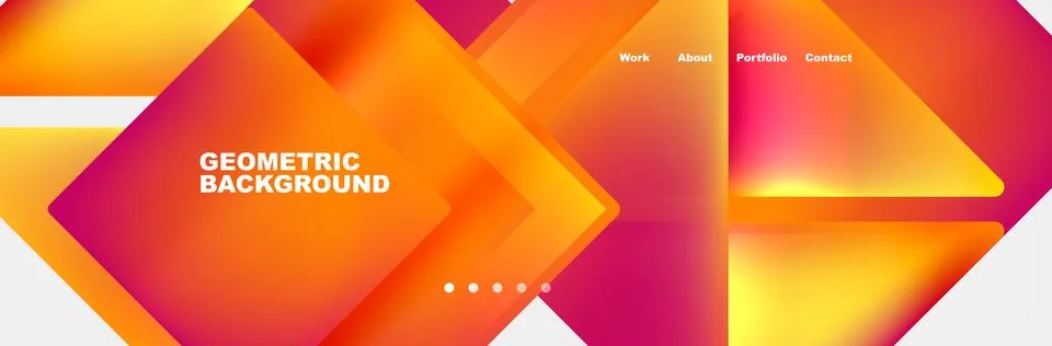 Colorful fluid gradient triangles and squares web site template. Vector Illustrazione stock