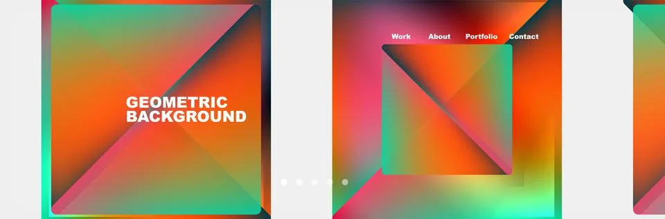 Colorful fluid gradient triangles and squares web site template. Vector Stock Illustration