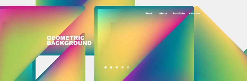 Colorful fluid gradient triangles and squares web site template. Vector Stock Illustration