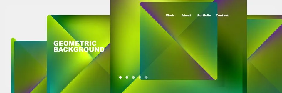 Colorful fluid gradient triangles and squares web site template. Vector Stock Illustration