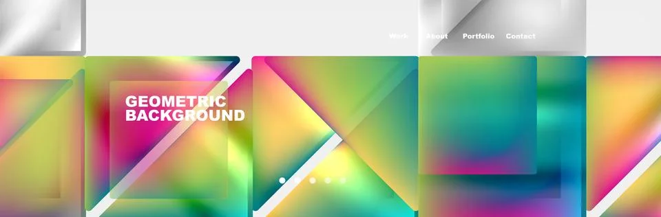 Colorful fluid gradient triangles and squares web site template. Vector Stock Illustration