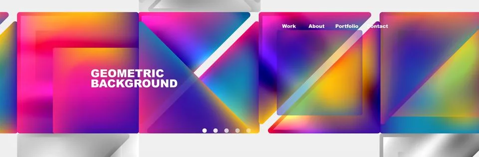 Colorful fluid gradient triangles and squares web site template. Vector Stock Illustration