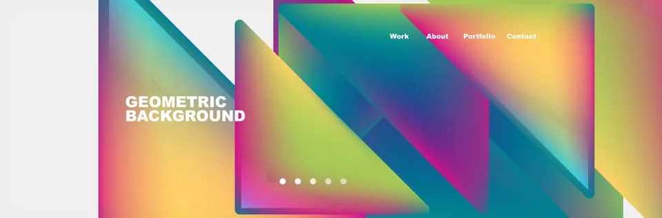 Colorful fluid gradient triangles and squares web site template. Vector Stock Illustration