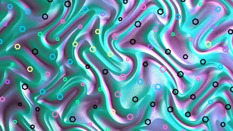 Colorful Fluid Waves Spinning with Floating Dots in Abstract Surface Stock Footage 327606250