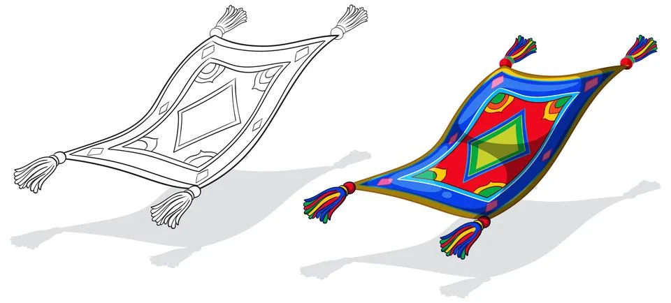 Colorful Flying Magic Carpet Vector Illustration with Shadow Stock Illustration