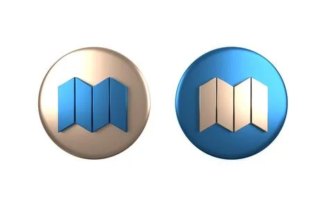 Colorful Folded map icon isolated on white background. Circle button. 3D re.. 库存插图