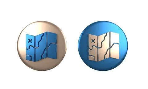 Colorful Folded map icon isolated on white background. Circle button. 3D re.. 库存插图