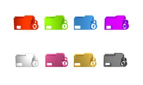 Colorful Folder and lock icon isolated on white background. Closed folder a.. Illustrazione stock