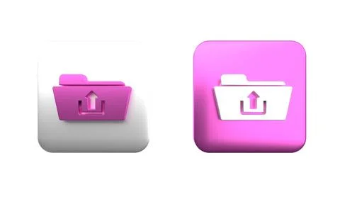 Colorful Folder upload icon isolated on white background. Square button. 3D.. Stock Illustration
