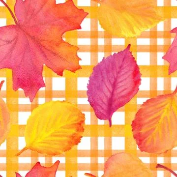 Colorful foliage seamless pattern. Watercolor painting leaves background with Illustrazione stock