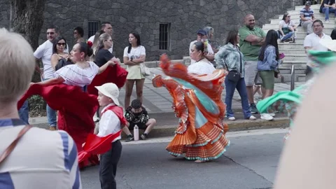 Colorful Folklore Dance Presentation at Street Art Festival Stock Footage 337260206