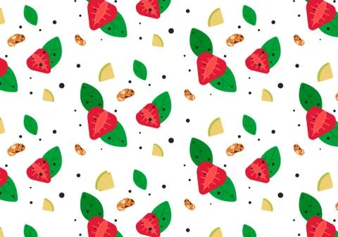 Colorful food pattern. Seamless vector vegan background. Stock Illustration