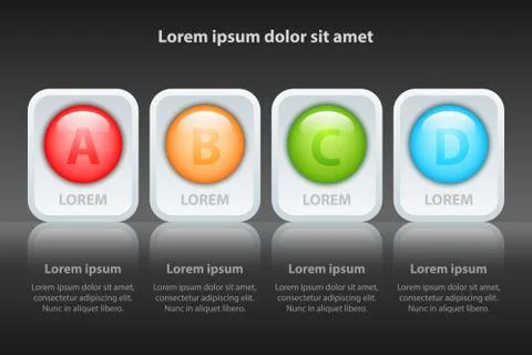 Colorful Four topics 3d circle on white square and reflection glossy for pres Illustrazione stock