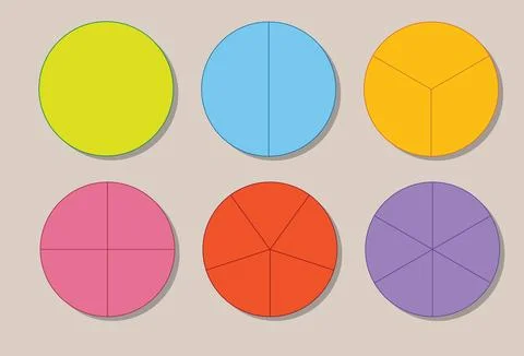 Colorful Fraction Circles for Math Learning Stock Illustration