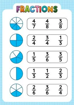 Colorful Fractions Educational Chart Stock Illustration