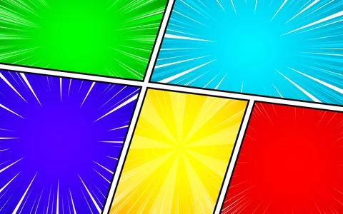 Colorful frame comic book page template with rays, radial, halftone effects.. Stock Illustration