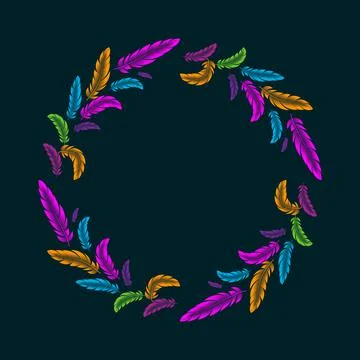 Colorful frame of feathers Vector bright element. Stock Illustration