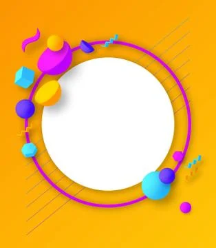 Colorful frame with geometric 3D elements. Trendy design. Vector Stock Illustration