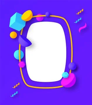 Colorful frame with geometric 3D elements. Trendy design. Vector Stock Illustration