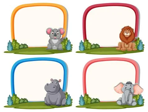 Colorful Frames with Playful Animals Stock Illustration
