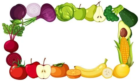 Colorful Fruit and Vegetable Frame Border Stock Illustration