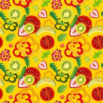 Colorful Fruit and Vegetable Pattern Stock Illustration